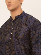 Jompers Men's Navy Blue Paisley Printed Kurta Only