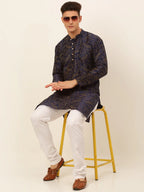 Jompers Men's Navy Blue Paisley Printed Kurta Only