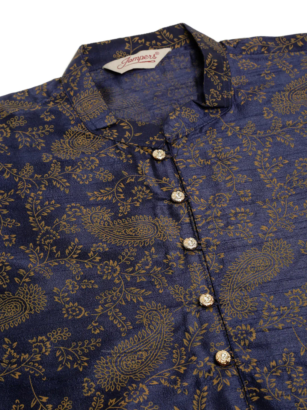 Jompers Men's Navy Blue Paisley Printed Kurta Only