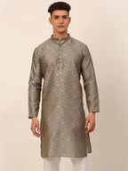 Jompers Men's Grey Floral Printed Kurta Only