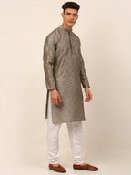 Jompers Men's Grey Floral Printed Kurta Only
