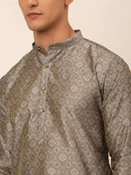 Jompers Men's Grey Floral Printed Kurta Only