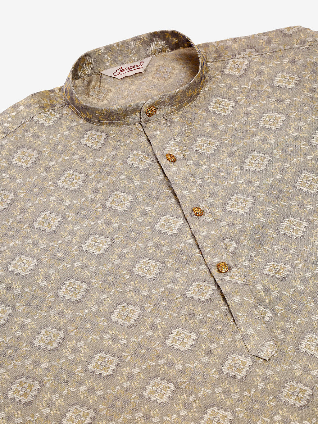 Jompers Men's Grey Floral Printed Kurta Only