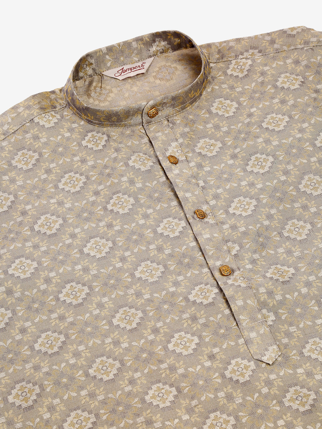 Jompers Men's Grey Floral Printed Kurta Only