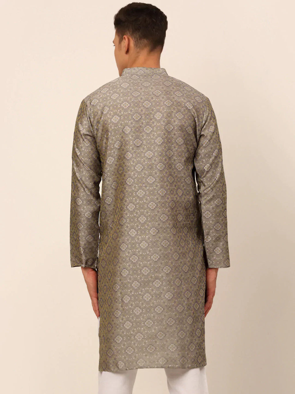 Jompers Men's Grey Floral Printed Kurta Only