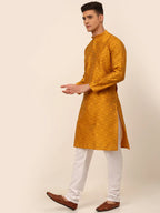 Jompers Men's Mustard Floral Printed Kurta Only