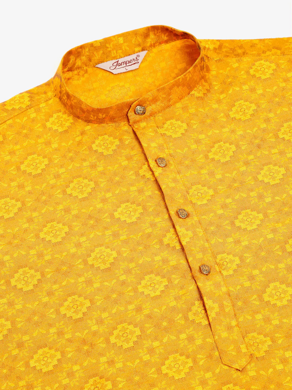 Jompers Men's Mustard Floral Printed Kurta Only