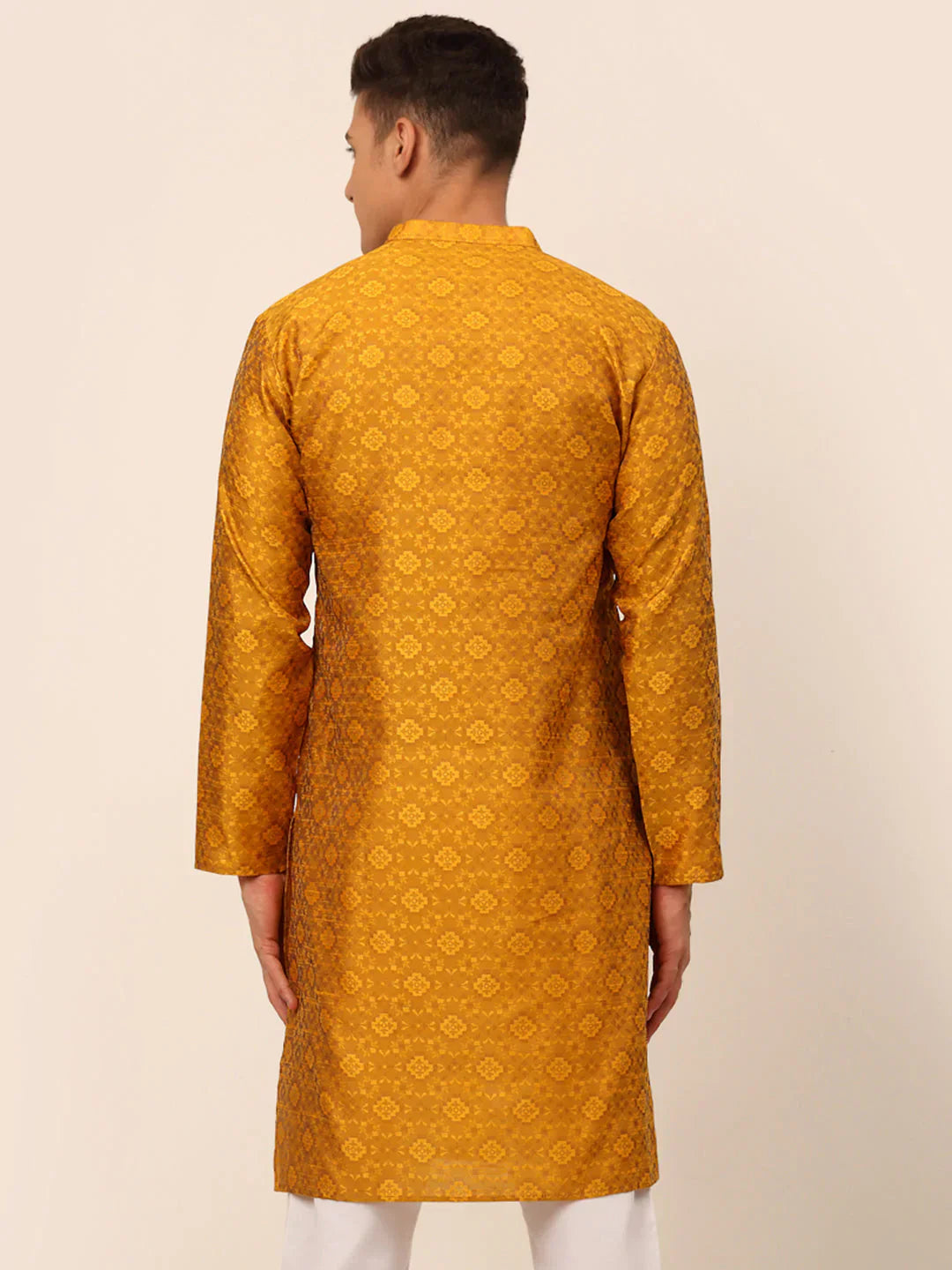 Jompers Men's Mustard Floral Printed Kurta Only