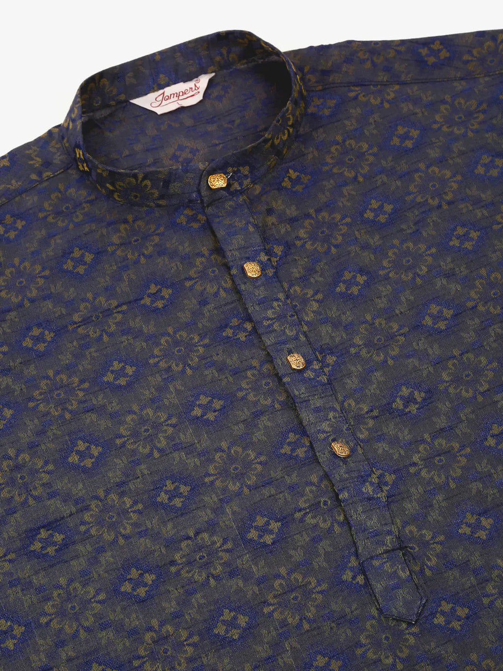 Jompers Men's Navy Blue Floral Printed Kurta Only