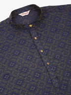 Jompers Men's Navy Blue Floral Printed Kurta Only