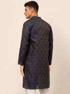 Jompers Men's Navy Blue Floral Printed Kurta Only