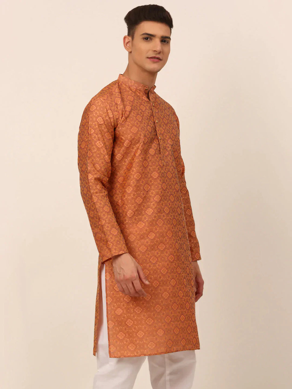 Jompers Men's Peach Floral Printed Kurta Only