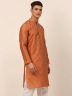 Jompers Men's Peach Floral Printed Kurta Only