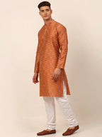 Jompers Men's Peach Floral Printed Kurta Only