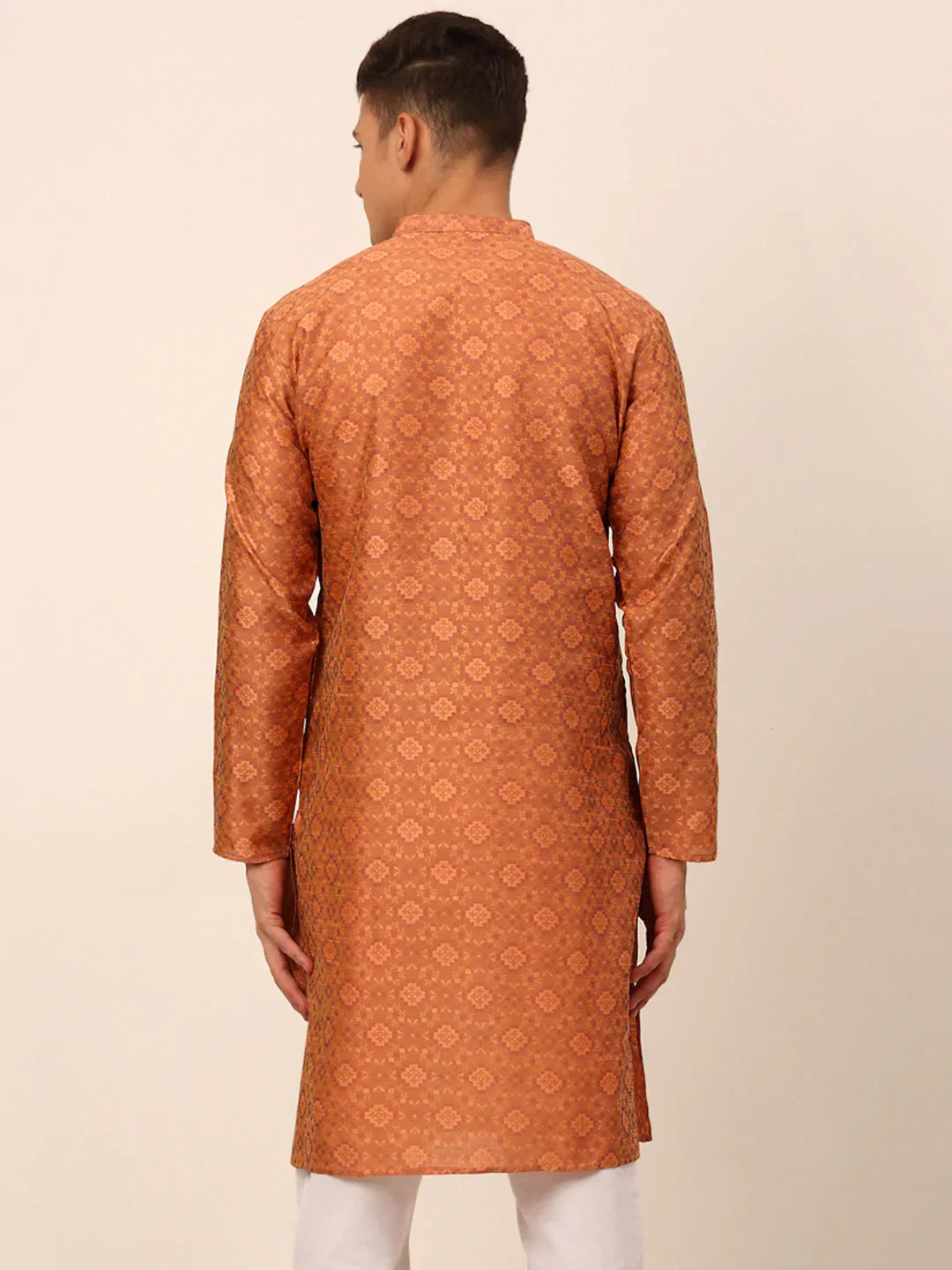 Jompers Men's Peach Floral Printed Kurta Only