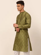 Jompers Men's Pista Green Floral Printed Kurta Only