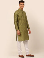 Jompers Men's Pista Green Floral Printed Kurta Only