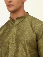 Jompers Men's Pista Green Floral Printed Kurta Only