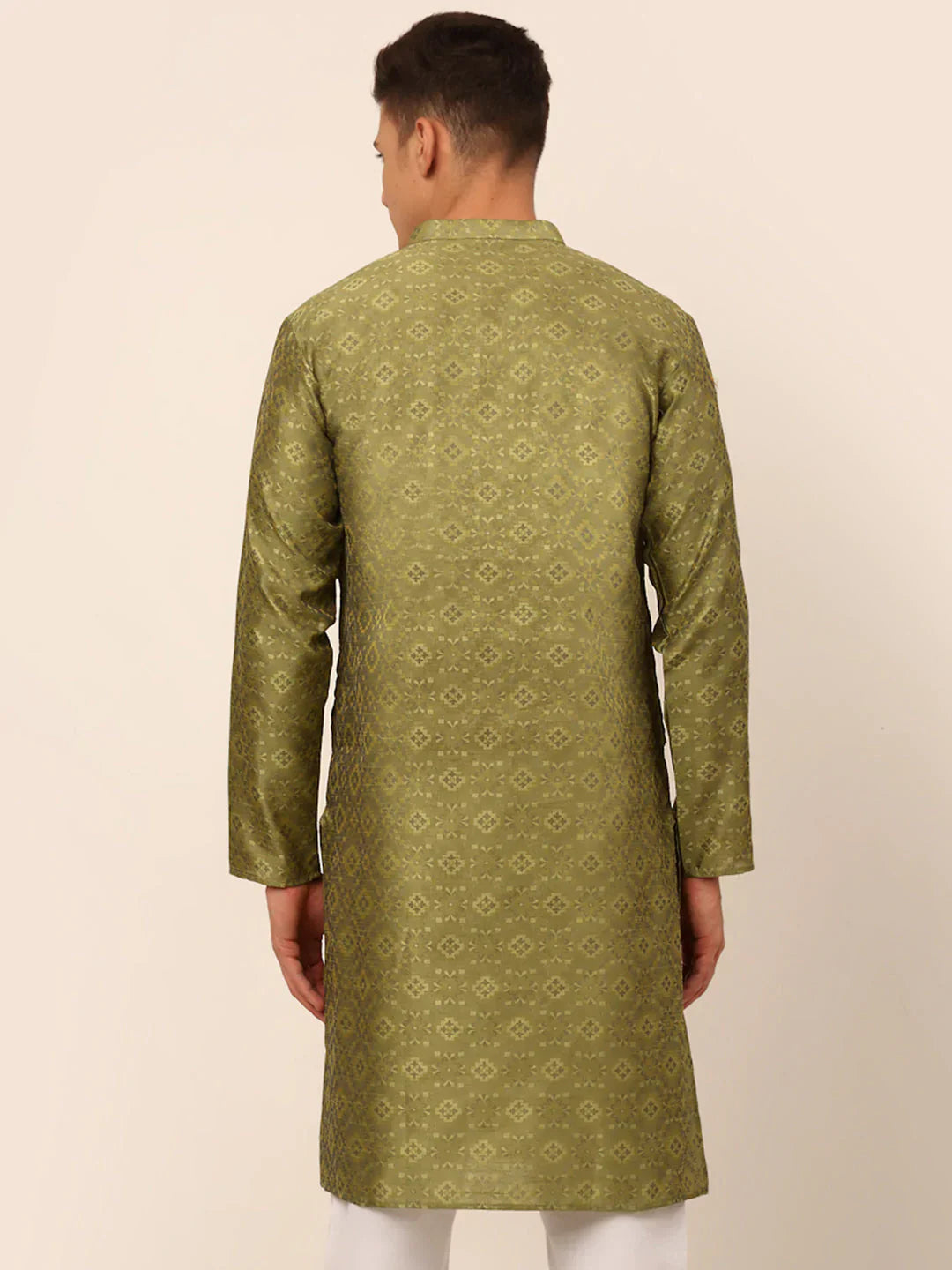 Jompers Men's Pista Green Floral Printed Kurta Only