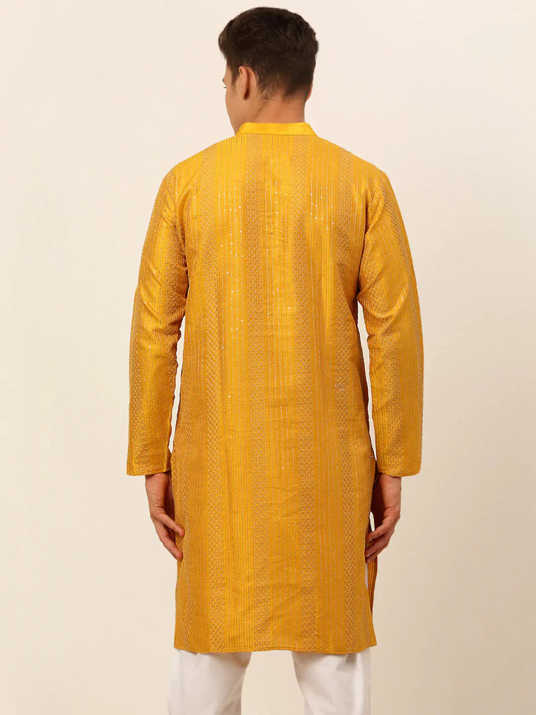 Jompers Men's Mustard Embroiderd Kurta Only