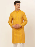 Jompers Men's Mustard Embroiderd Kurta Only