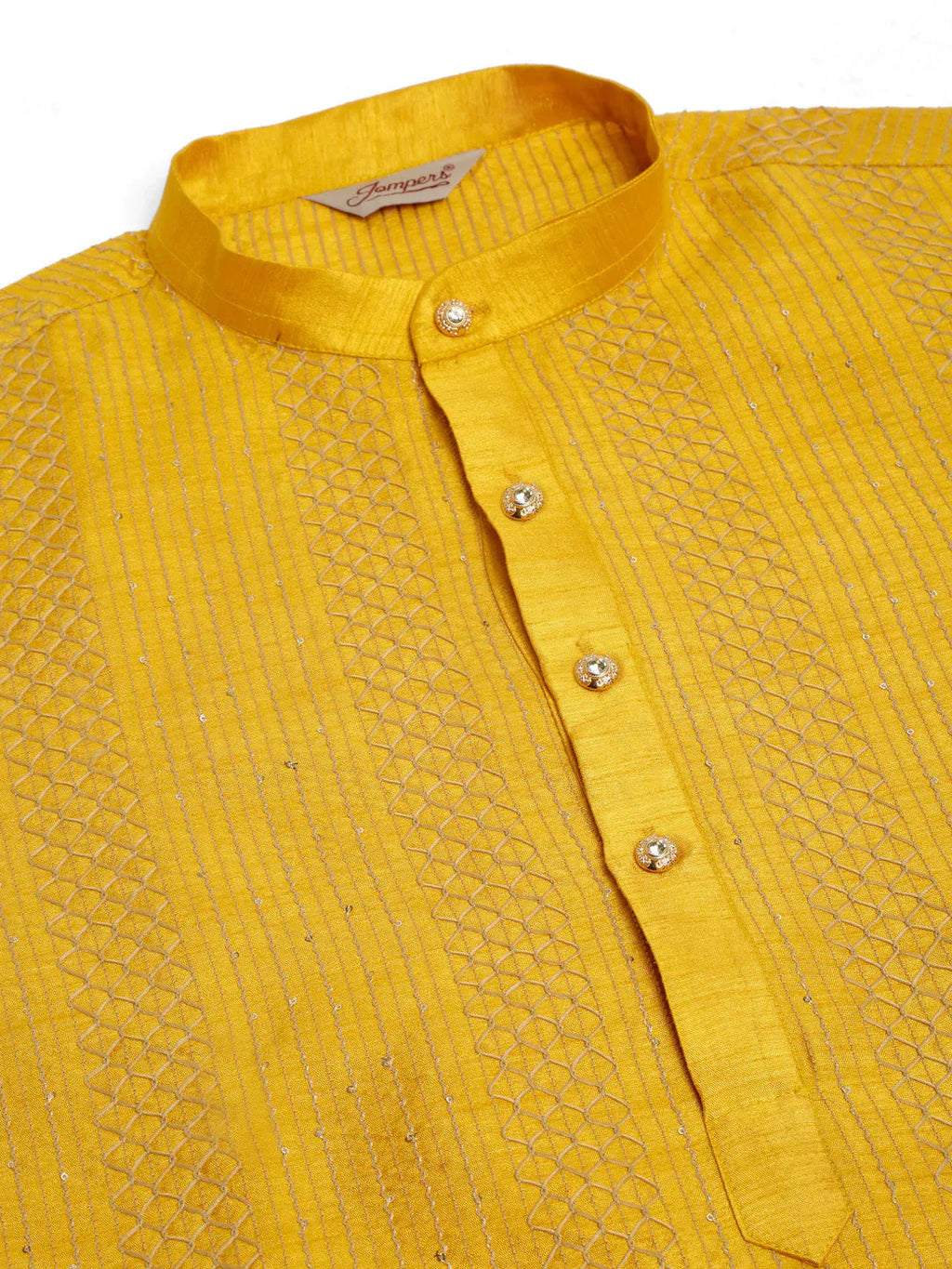 Jompers Men's Mustard Embroiderd Kurta Only