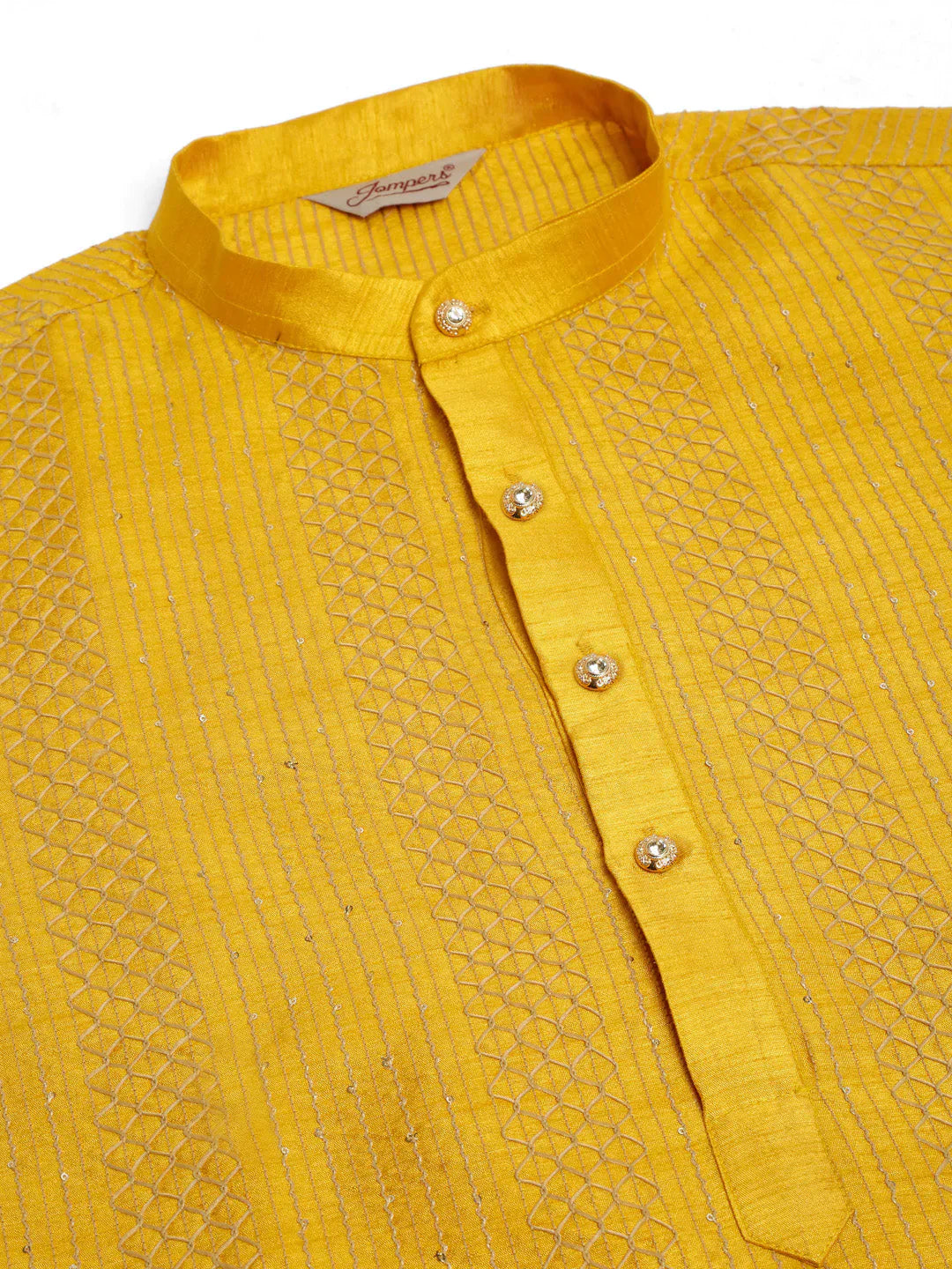 Jompers Men's Mustard Embroiderd Kurta Only
