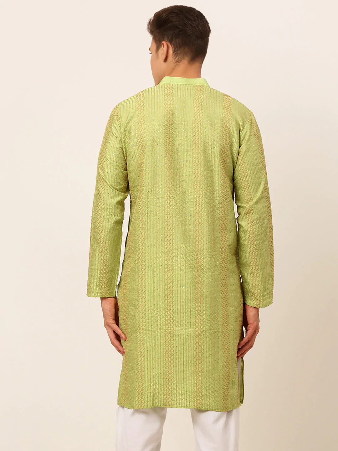 Jompers Men's Pista Green Embroiderd Kurta Only