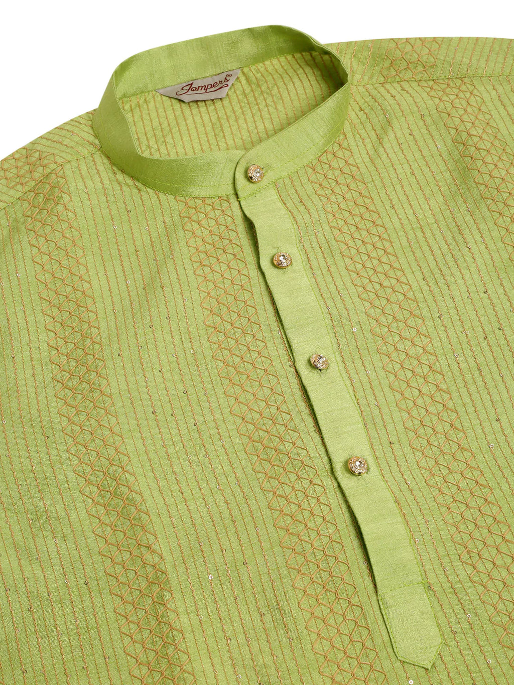 Jompers Men's Pista Green Embroiderd Kurta Only