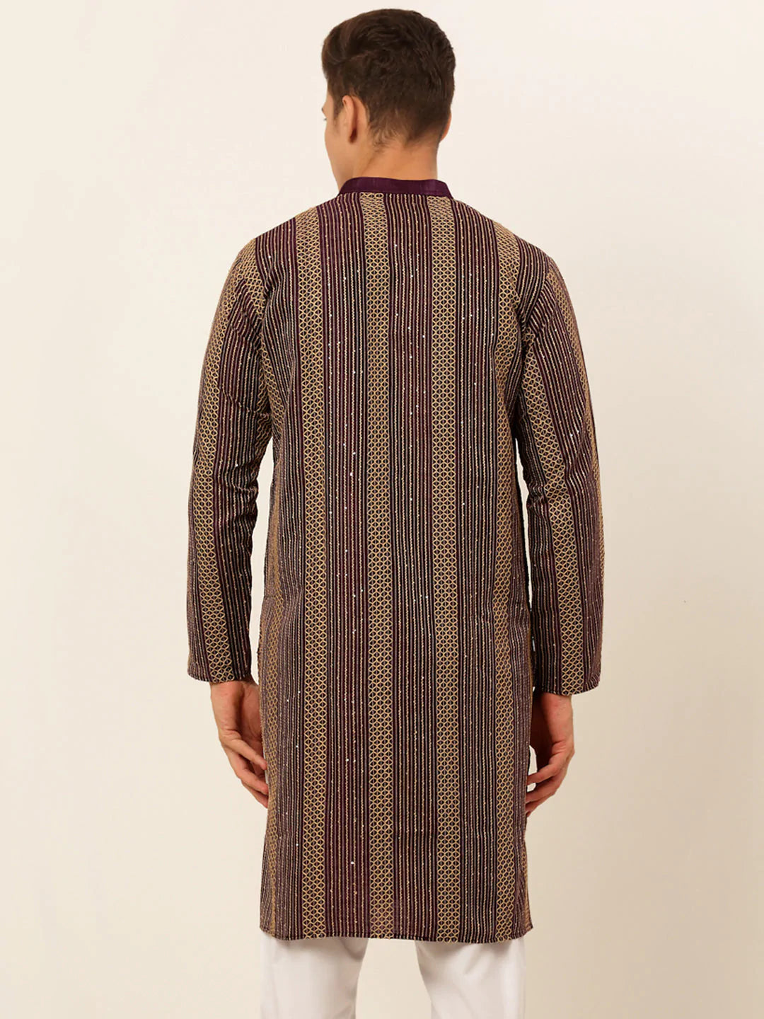 Jompers Men's Purple Embroiderd Kurta Only