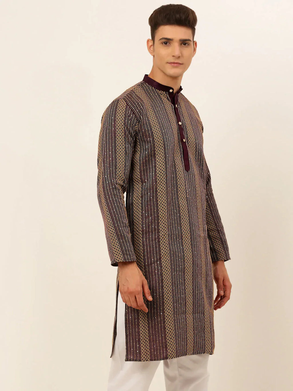 Jompers Men's Purple Embroiderd Kurta Only