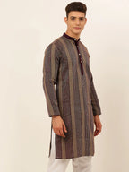 Jompers Men's Purple Embroiderd Kurta Only