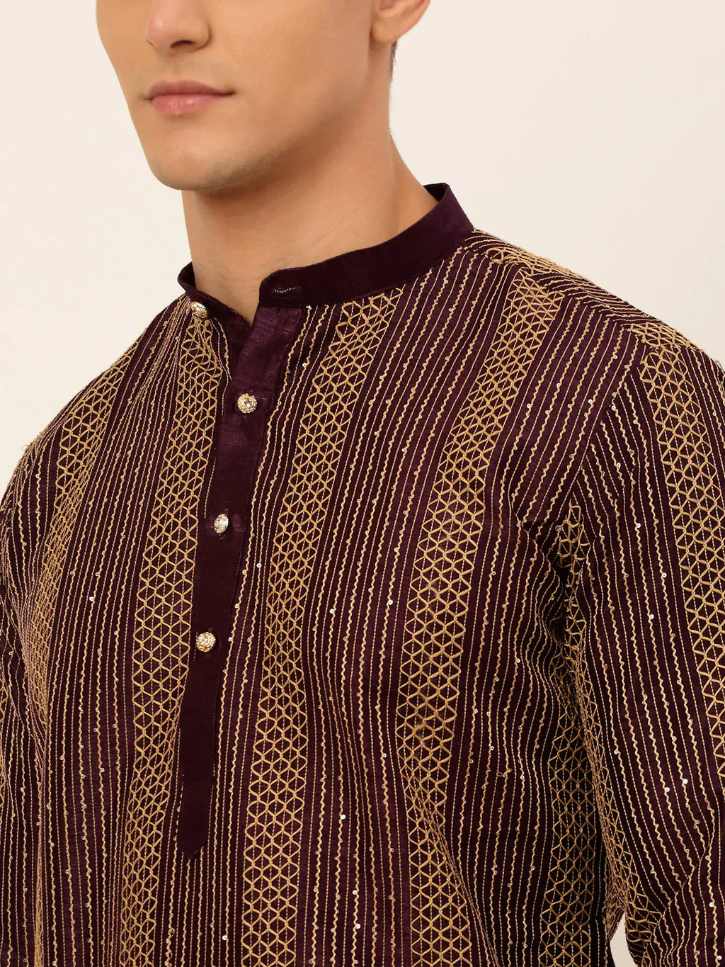 Jompers Men's Purple Embroiderd Kurta Only