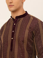 Jompers Men's Purple Embroiderd Kurta Only