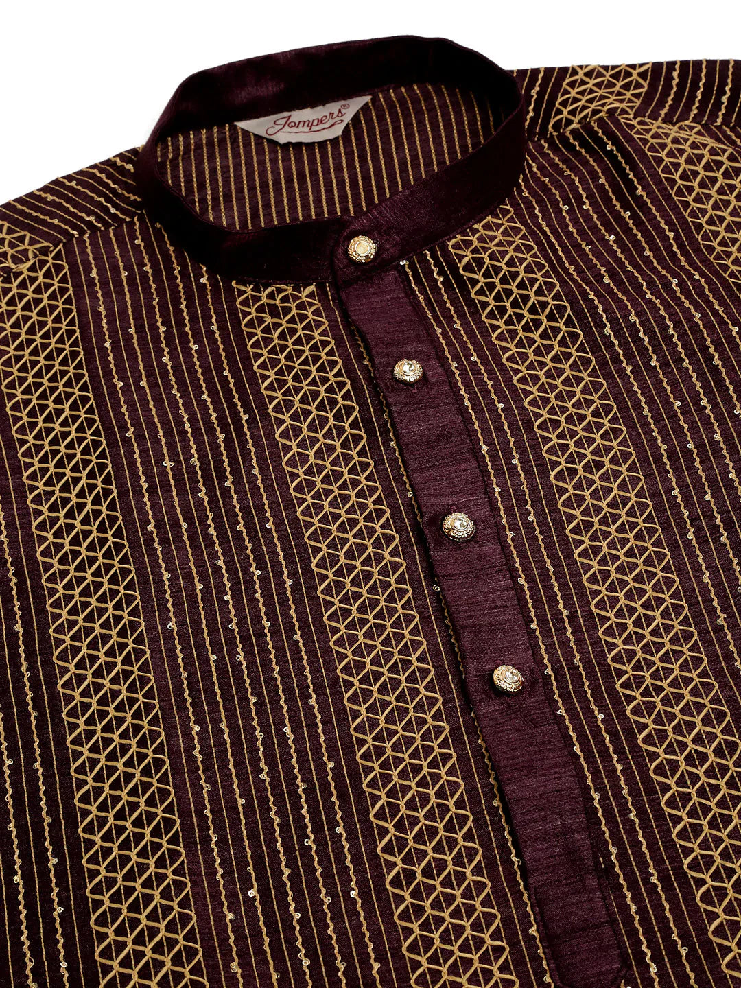 Jompers Men's Purple Embroiderd Kurta Only