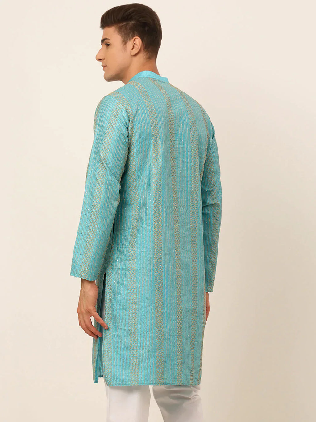 Jompers Men's Sky Blue Embroiderd Kurta Only