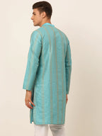 Jompers Men's Sky Blue Embroiderd Kurta Only