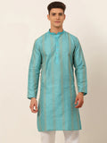 Jompers Men's Sky Blue Embroiderd Kurta Only