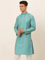 Jompers Men's Sky Blue Embroiderd Kurta Only