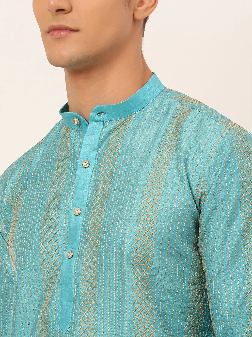 Jompers Men's Sky Blue Embroiderd Kurta Only