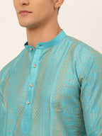 Jompers Men's Sky Blue Embroiderd Kurta Only