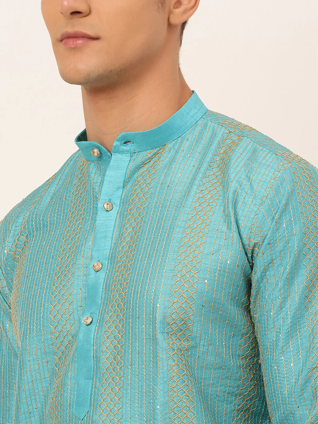 Jompers Men's Sky Blue Embroiderd Kurta Only