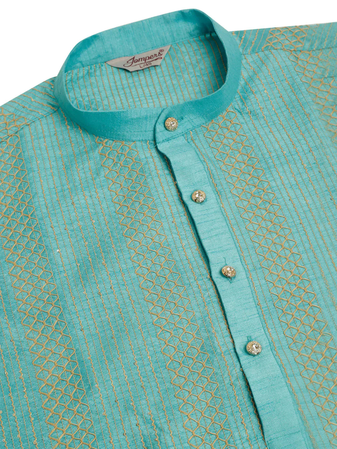 Jompers Men's Sky Blue Embroiderd Kurta Only