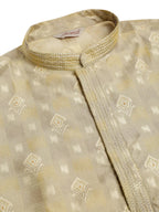 Jompers Men's Beige Collar Embroidered Woven Design Kurta Pajama