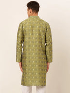 Jompers Men's Green Collar Embroidered Woven Design Kurta Pajama