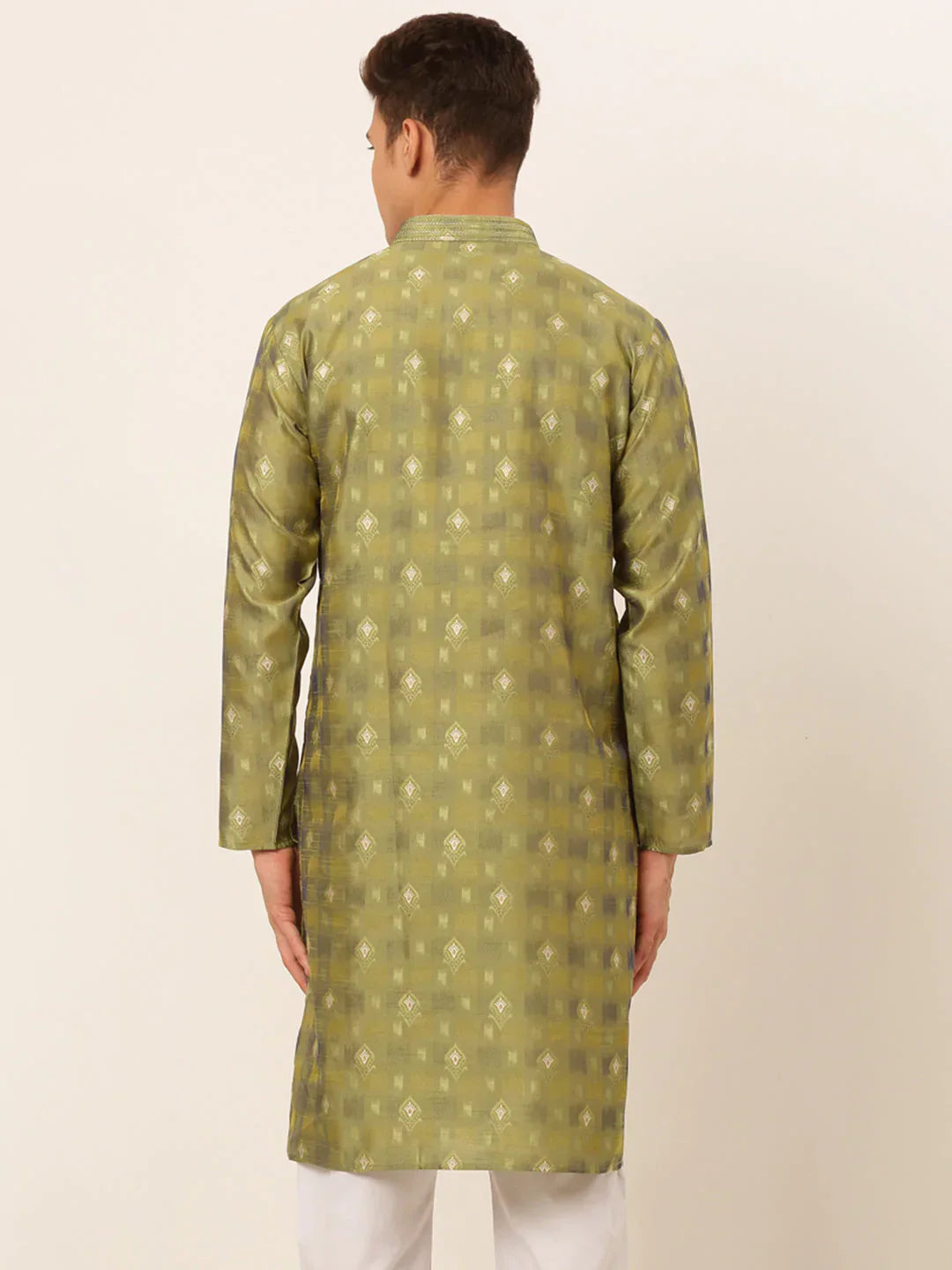 Jompers Men's Green Collar Embroidered Woven Design Kurta Pajama