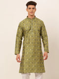 Jompers Men's Green Collar Embroidered Woven Design Kurta Pajama