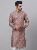 Jompers Men's Pink Collar Embroidered Woven Design Kurta Pajama