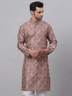 Jompers Men's Pink Collar Embroidered Woven Design Kurta Pajama