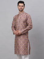 Jompers Men's Pink Collar Embroidered Woven Design Kurta Pajama